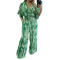 Women's 3/4 Length Sleeve Bodysuits Pocket Vacation Printing main image 4