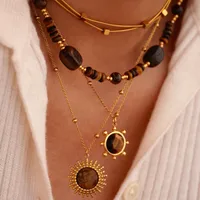 304 Stainless Steel Titanium Steel 14K Gold Plated Vintage Style Lady Classic Style Beaded Plating Inlay Geometric Natural Stone Rings Necklace main image 1