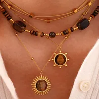304 Stainless Steel Titanium Steel 14K Gold Plated Vintage Style Lady Classic Style Beaded Plating Inlay Geometric Natural Stone Rings Necklace main image 4