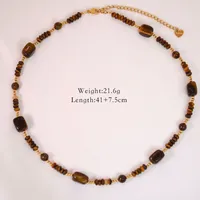304 Stainless Steel Titanium Steel 14K Gold Plated Vintage Style Lady Classic Style Beaded Plating Inlay Geometric Natural Stone Rings Necklace main image 8