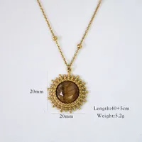 304 Stainless Steel Titanium Steel 14K Gold Plated Vintage Style Lady Classic Style Beaded Plating Inlay Geometric Natural Stone Rings Necklace main image 7