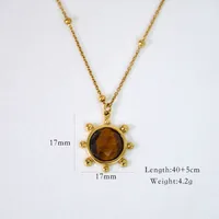 304 Stainless Steel Titanium Steel 14K Gold Plated Vintage Style Lady Classic Style Beaded Plating Inlay Geometric Natural Stone Rings Necklace main image 6