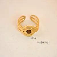 304 Stainless Steel Titanium Steel 14K Gold Plated Vintage Style Lady Classic Style Beaded Plating Inlay Geometric Natural Stone Rings Necklace sku image 2