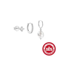 3 Pieces Set Simple Style Geometric Plating Inlay Sterling Silver Turquoise Zircon Earrings sku image 8