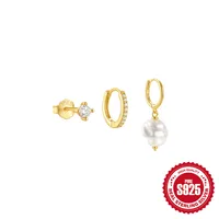 3 Pieces Set Simple Style Geometric Plating Inlay Sterling Silver Turquoise Zircon Earrings sku image 7