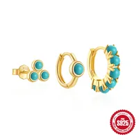 3 Pieces Set Simple Style Geometric Plating Inlay Sterling Silver Turquoise Zircon Earrings sku image 1