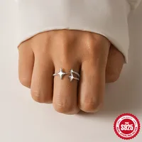 Sterling Silver Sweet Plating Inlay Geometric Zircon Open Rings main image 4