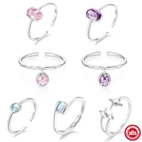 Sterling Silver Sweet Plating Inlay Geometric Zircon Open Rings main image 1