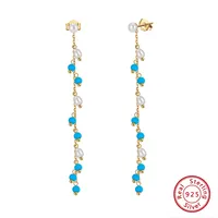 1 Pair 925 Sterling Silver Freshwater Pearl Geometric Drop Earrings sku image 1