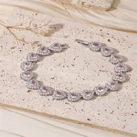 Wholesale Romantic Shiny Heart Shape Copper Inlay 18K Gold Plated Zircon Bracelets main image 3