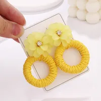 1 Pair Vacation Beach Sweet Circle Flower Arylic Raffia Hoop Earrings main image 7