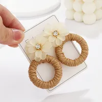 1 Pair Vacation Beach Sweet Circle Flower Arylic Raffia Hoop Earrings main image 6