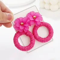 1 Pair Vacation Beach Sweet Circle Flower Arylic Raffia Hoop Earrings main image 3