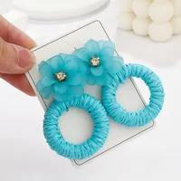 1 Pair Vacation Beach Sweet Circle Flower Arylic Raffia Hoop Earrings main image 2