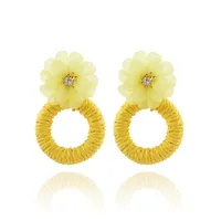 1 Pair Vacation Beach Sweet Circle Flower Arylic Raffia Hoop Earrings sku image 1