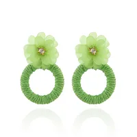 1 Pair Vacation Beach Sweet Circle Flower Arylic Raffia Hoop Earrings sku image 2