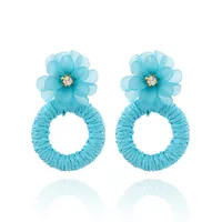 1 Pair Vacation Beach Sweet Circle Flower Arylic Raffia Hoop Earrings sku image 3