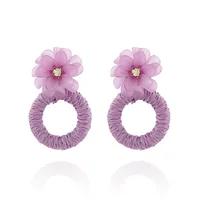 1 Pair Vacation Beach Sweet Circle Flower Arylic Raffia Hoop Earrings sku image 4