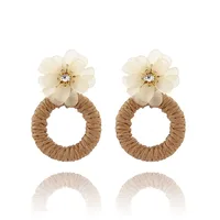 1 Pair Vacation Beach Sweet Circle Flower Arylic Raffia Hoop Earrings sku image 5