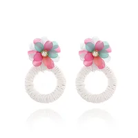 1 Pair Vacation Beach Sweet Circle Flower Arylic Raffia Hoop Earrings sku image 7