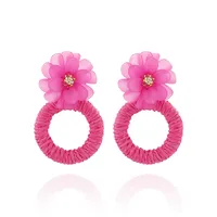 1 Pair Vacation Beach Sweet Circle Flower Arylic Raffia Hoop Earrings sku image 6
