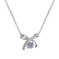 Sterling Silver Elegant Simple Style Bow Knot GRA Plating Moissanite Zircon Pendant Necklace sku image 1