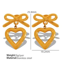 1 Pair Simple Style Heart Shape Plating Inlay Glass Bead Titanium Steel Rhinestones Glass Bead 18K Gold Plated Drop Earrings main image 3