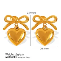 1 Pair Simple Style Heart Shape Plating Inlay Glass Bead Titanium Steel Rhinestones Glass Bead 18K Gold Plated Drop Earrings main image 4