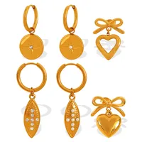 1 Pair Simple Style Heart Shape Plating Inlay Glass Bead Titanium Steel Rhinestones Glass Bead 18K Gold Plated Drop Earrings main image 5