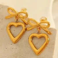 1 Pair Simple Style Heart Shape Plating Inlay Glass Bead Titanium Steel Rhinestones Glass Bead 18K Gold Plated Drop Earrings main image 10