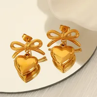 1 Pair Simple Style Heart Shape Plating Inlay Glass Bead Titanium Steel Rhinestones Glass Bead 18K Gold Plated Drop Earrings main image 6