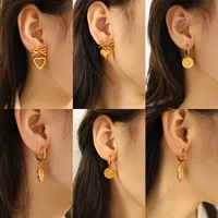 1 Pair Simple Style Heart Shape Plating Inlay Glass Bead Titanium Steel Rhinestones Glass Bead 18K Gold Plated Drop Earrings main image 8