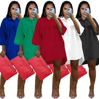 Women's Regular Dress Simple Style Turndown 3/4 Length Sleeve Solid Color Knee-Length Daily main image 1