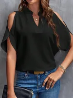 Women's T-shirt Short Sleeve Blouses Elegant Business Solid Color main image 10