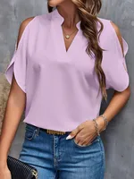 Women's T-shirt Short Sleeve Blouses Elegant Business Solid Color main image 3