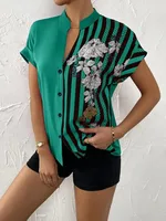 Women's Racerback Tank Tops Short Sleeve Blouses Elegant Stripe main image 10
