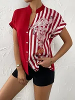 Women's Racerback Tank Tops Short Sleeve Blouses Elegant Stripe main image 7