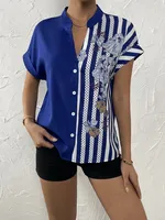 Women's Racerback Tank Tops Short Sleeve Blouses Elegant Stripe main image 4
