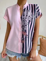Women's Racerback Tank Tops Short Sleeve Blouses Elegant Stripe main image 6