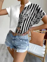 Women's Racerback Tank Tops Short Sleeve Blouses Elegant Stripe main image 5