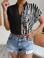 Women's Racerback Tank Tops Short Sleeve Blouses Elegant Stripe main image 2