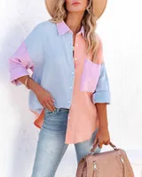 Women's Blouse Long Sleeve Blouses Streetwear Color Block sku image 1