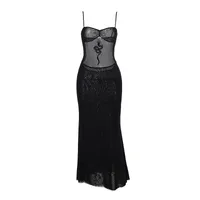 Women's Strap Dress Sexy Boat Neck Sleeveless Solid Color Maxi Long Dress Party Bar main image 5