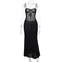 Women's Strap Dress Sexy Boat Neck Sleeveless Solid Color Maxi Long Dress Party Bar sku image 1