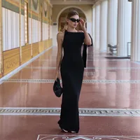 Women's Sheath Dress Sexy Oblique Collar Ribbon Sleeveless Solid Color Maxi Long Dress Party Date Bar main image 3