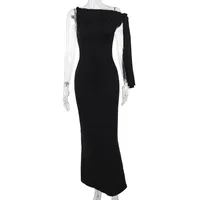 Women's Sheath Dress Sexy Oblique Collar Ribbon Sleeveless Solid Color Maxi Long Dress Party Date Bar sku image 1