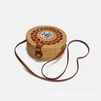 Women's Large Pu Leather Geometric Vintage Style Ethnic Style Flip Cover Straw Bag sku image 44