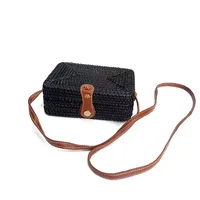 Women's Large Pu Leather Geometric Vintage Style Ethnic Style Flip Cover Straw Bag sku image 7