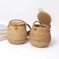 Women's Large Pu Leather Geometric Vintage Style Ethnic Style Flip Cover Straw Bag sku image 3