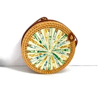 Women's Large Pu Leather Geometric Vintage Style Ethnic Style Flip Cover Straw Bag sku image 25